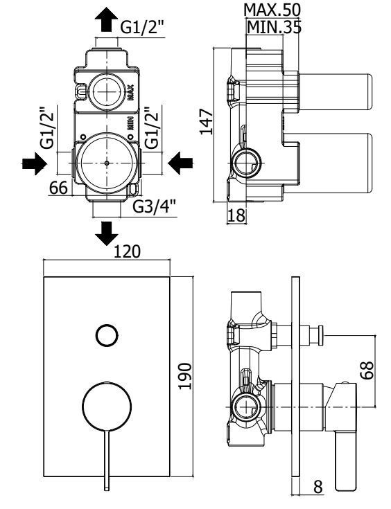 Смеситель встраиваемый Paffoni Rock хром, RO015CR