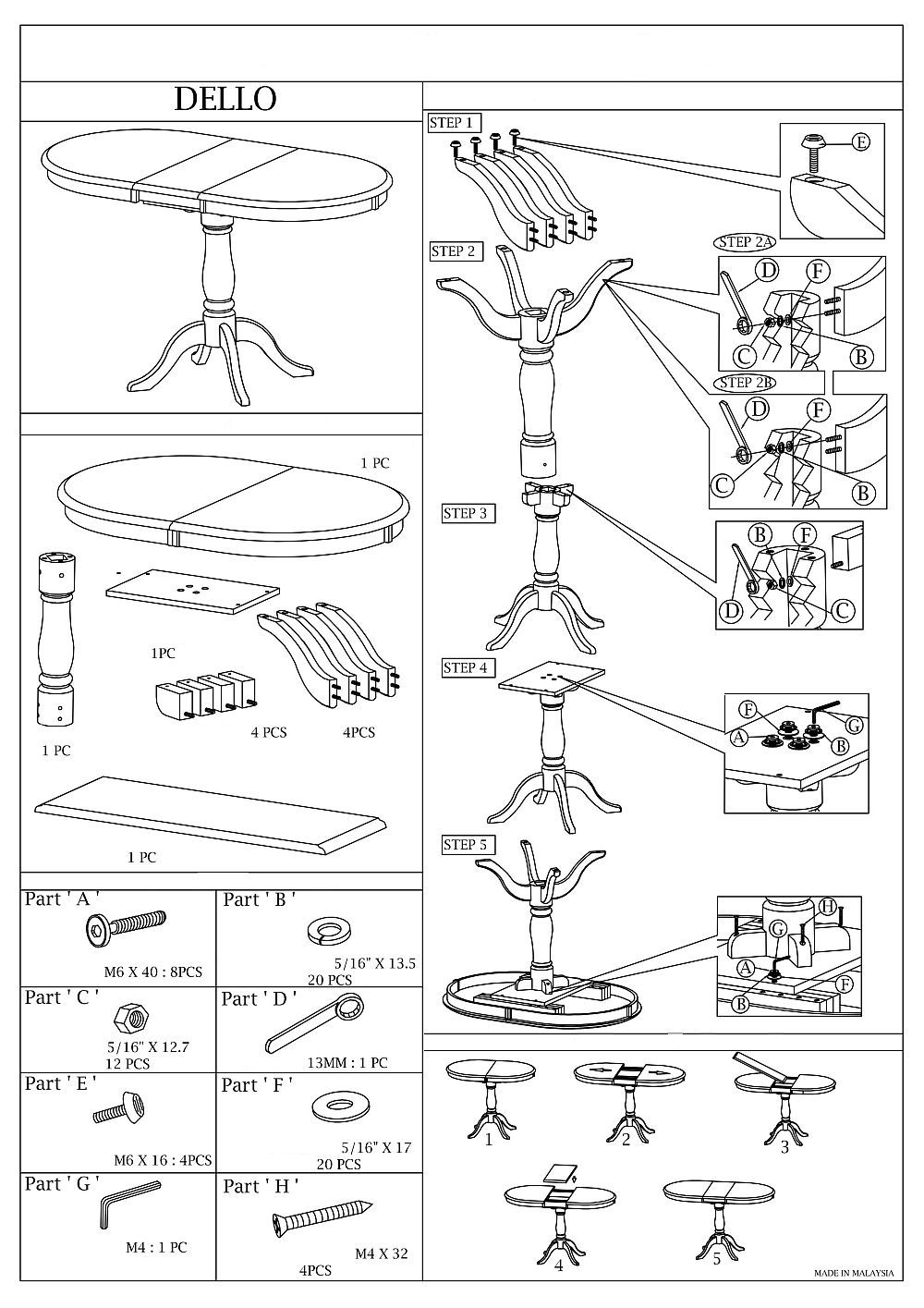 Стол обеденный Signal DELLO 100 раскладной белый, DELLOB100