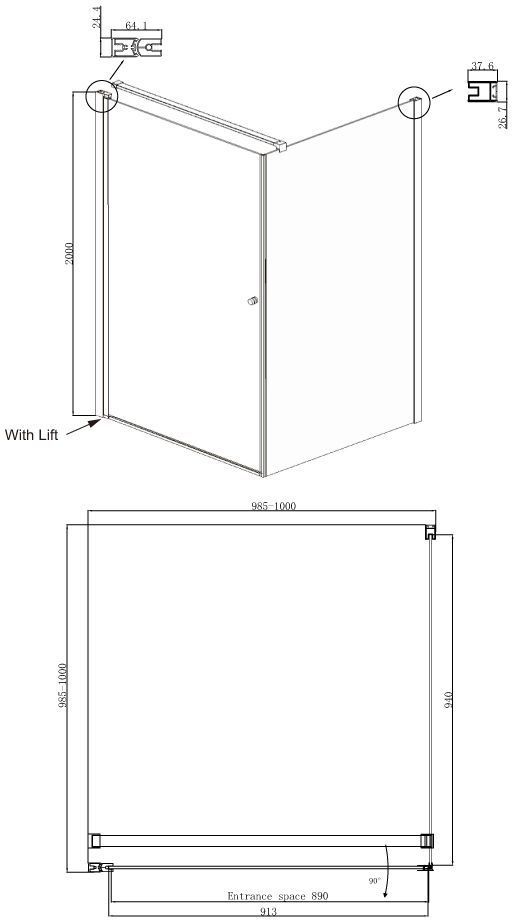 Квадратное душевое ограждение с распашной дверью Ambassador Nord 13011104