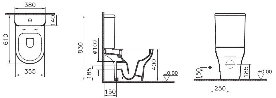 Унитаз напольный Vitra Zentrum Rim-ex Open-back, 9824B003-7207