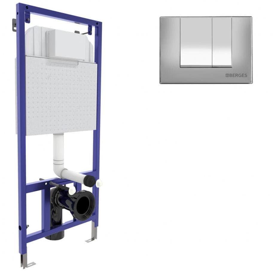 Инсталляция для скрытого монтажа унитаза Berges Novum кнопка S3 хром глянец, 040243