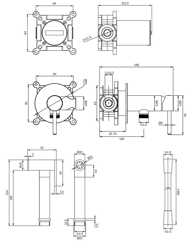 Система для биде скрытого монтажа Omnires Y, SYSYBI2GLB