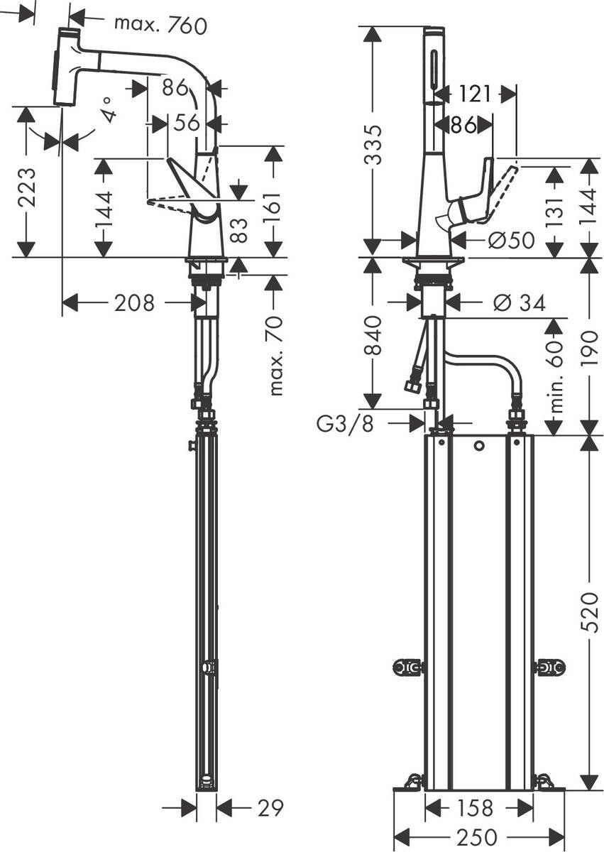 Смеситель для кухни Hansgrohe Talis M51-H220 с душем sBox, 73868000