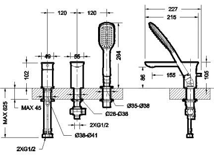 Смеситель на борт ванны Bravat Gina F565104C-2