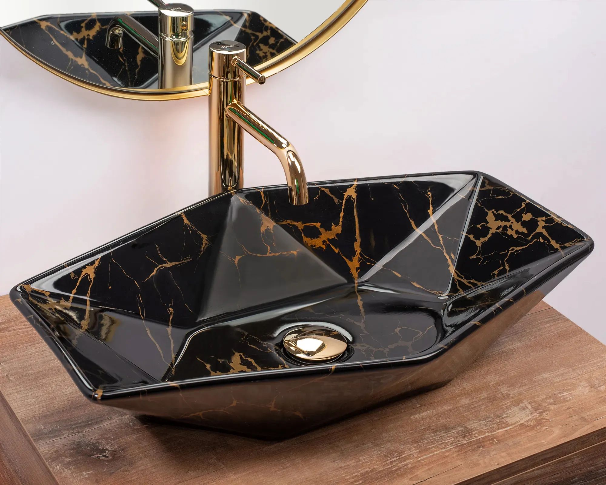 Умывальник Rea Vegas Marble Black Shiny 57x37, REA-U5603