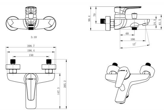 Смеситель для ванны Bravat Arden F6351385CP-01