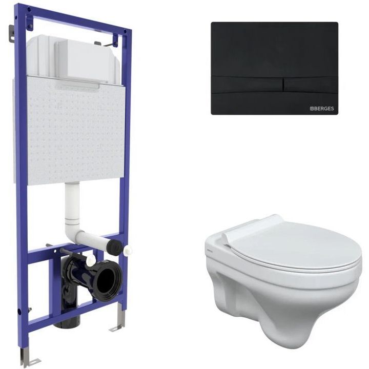 Комплект Berges Novum, кнопка F5 Soft Touch черный, унитаз Albit S, сиденье Top Slim, 042440
