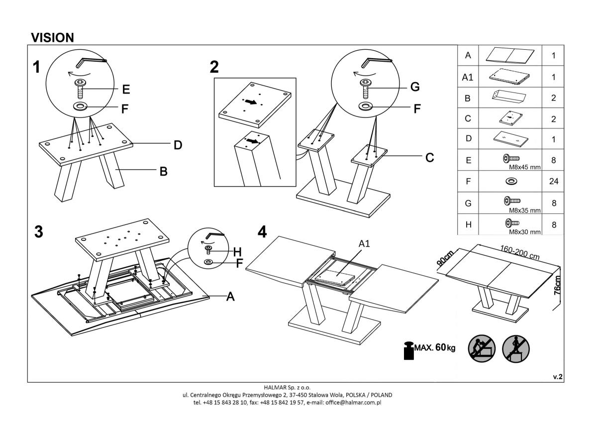 Стол обеденный Halmar Vision, раскладной белый, V-CH-VISION-ST