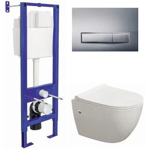 Комплект Berges Atom Line, кнопка хром глянец, унитаз Okus, сиденье Toma Slim, 042447