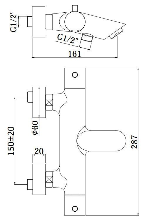 Смеситель термостат для ванны Paffoni Light черный матовый, LIQ023NO