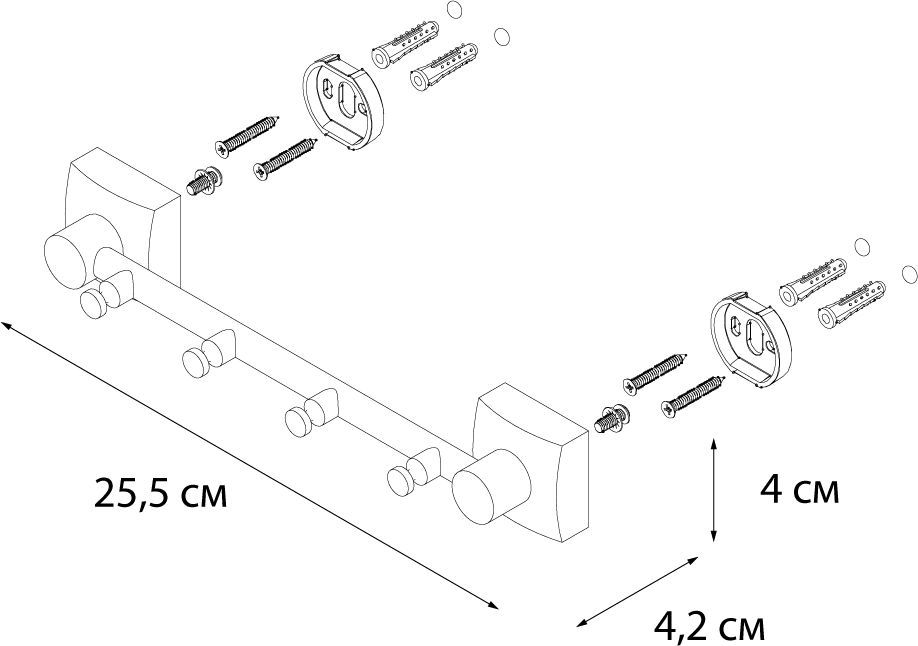 Планка 4 крючка Fixsen Kvadro, FX-61305-4
