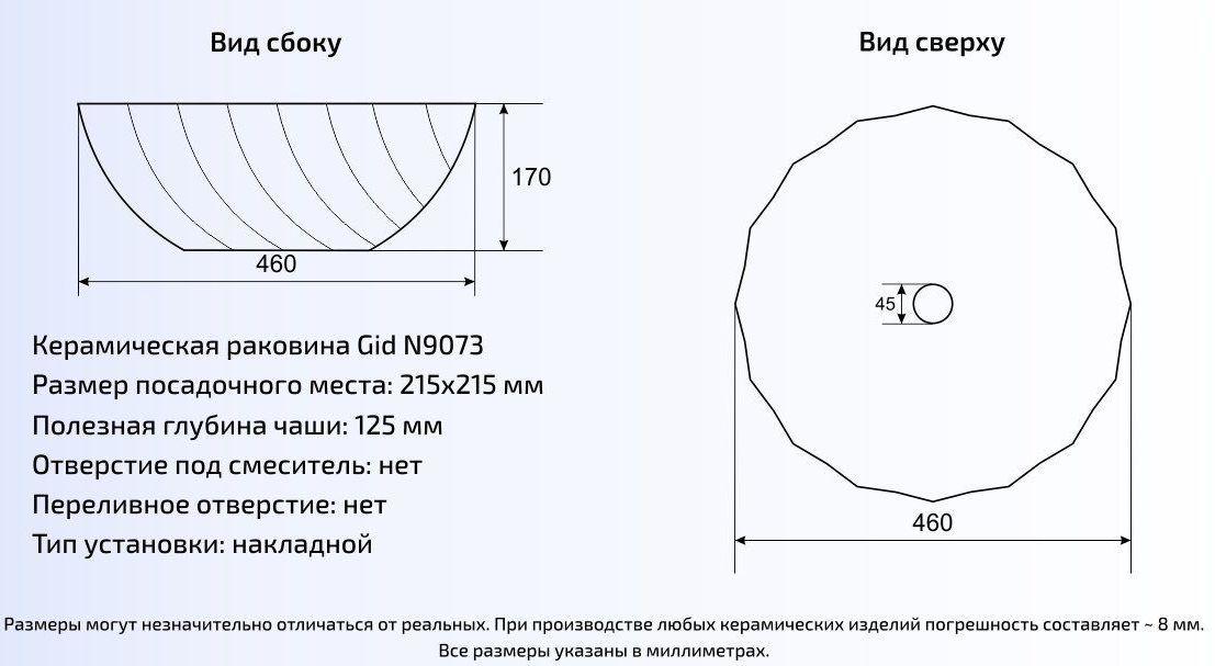 Умывальник Gid N9073 46x46, 51118