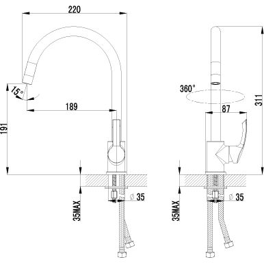 Смеситель для кухни с высоким поворотным изливом 311 мм Lemark Plus Strike, LM1105C