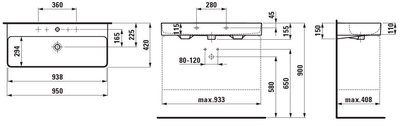 Раковина Laufen Val 95x42, 8.1028.7.000.104.1