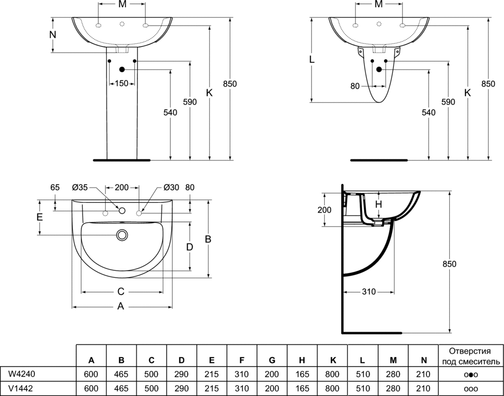 Умывальник Ideal Standard Ecco 60x47, W424001