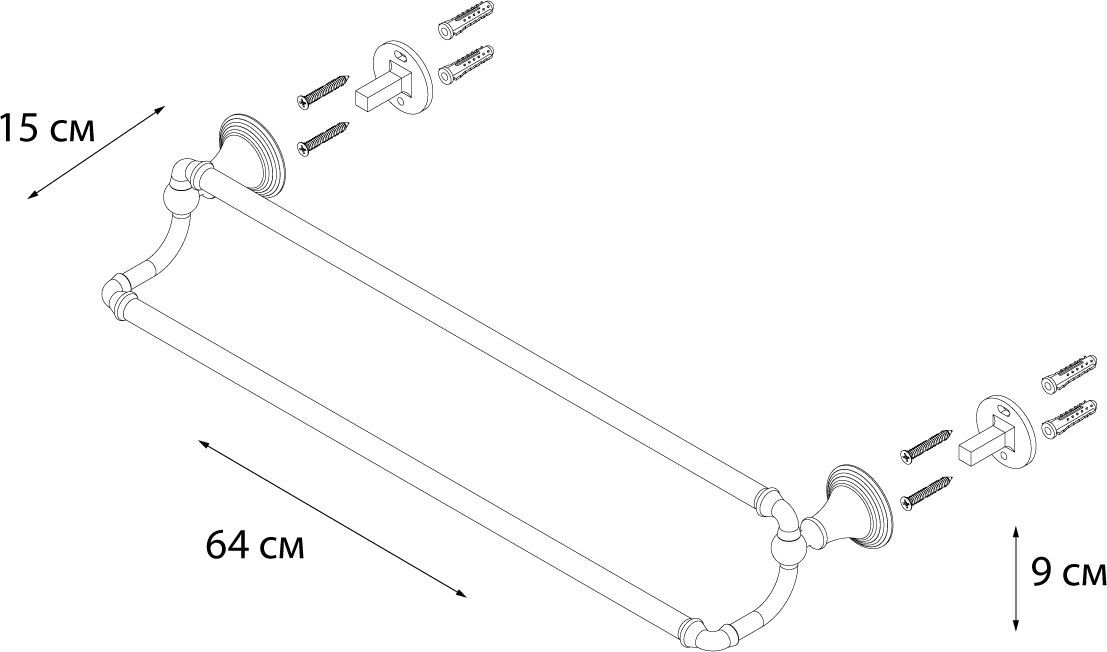 Полотенцедержатель трубчатый 2-ой Fixsen Luksor 60 см, FX-71602B
