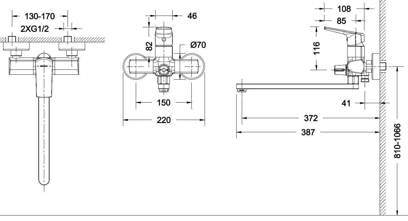 Смеситель для ванны и раковины Bravat Real F6121179CP-01L