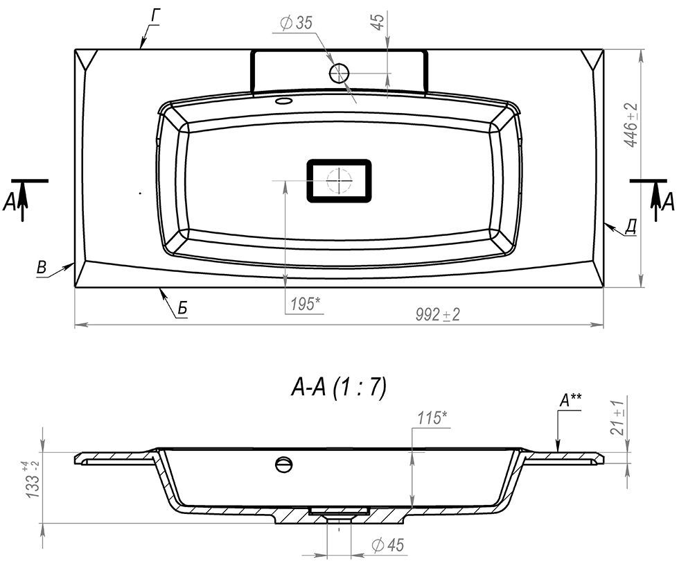 Раковина Andrea Alex 1000, 100x45