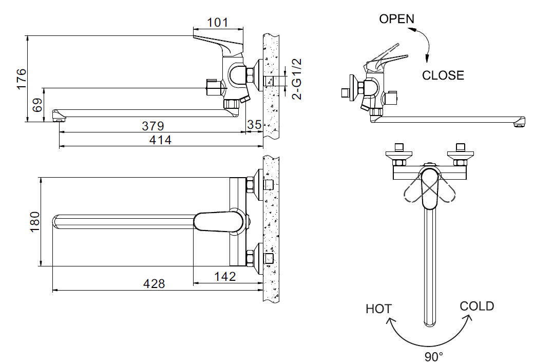 Смеситель для ванны и раковины Bravat Eler F6191238CP-01L