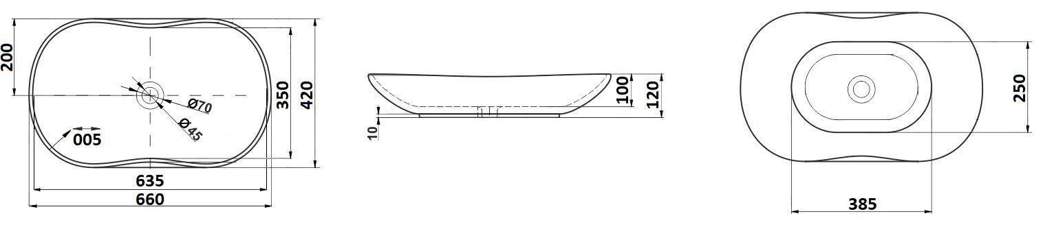 Раковина для ванной Ceramalux 66.5x41, D1334H466