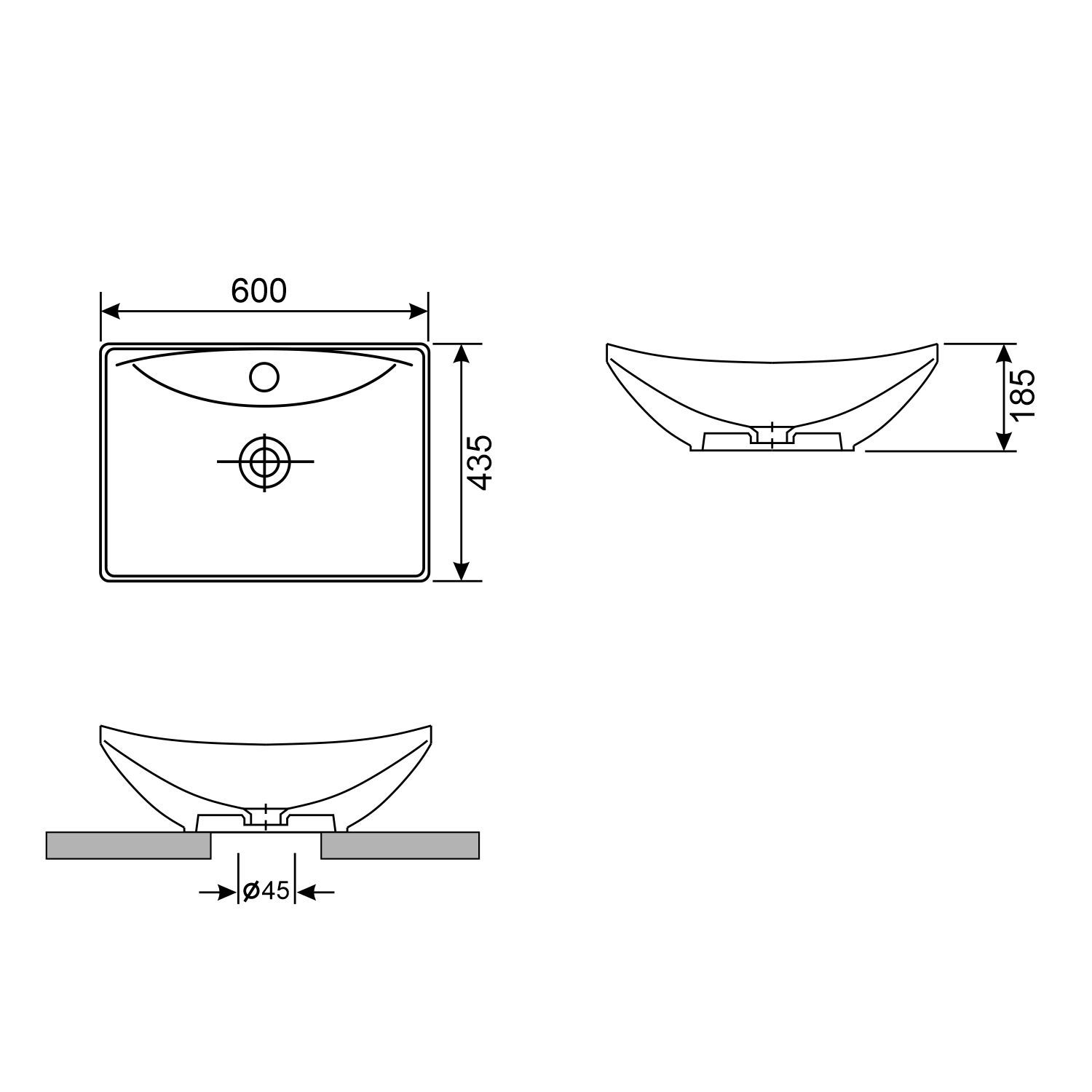 Накладная раковина Wellsee Cerulean 60x43.5, 151001000