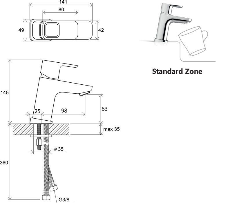 Смеситель для умывальника Ravak 10° TD 012.00, X070064