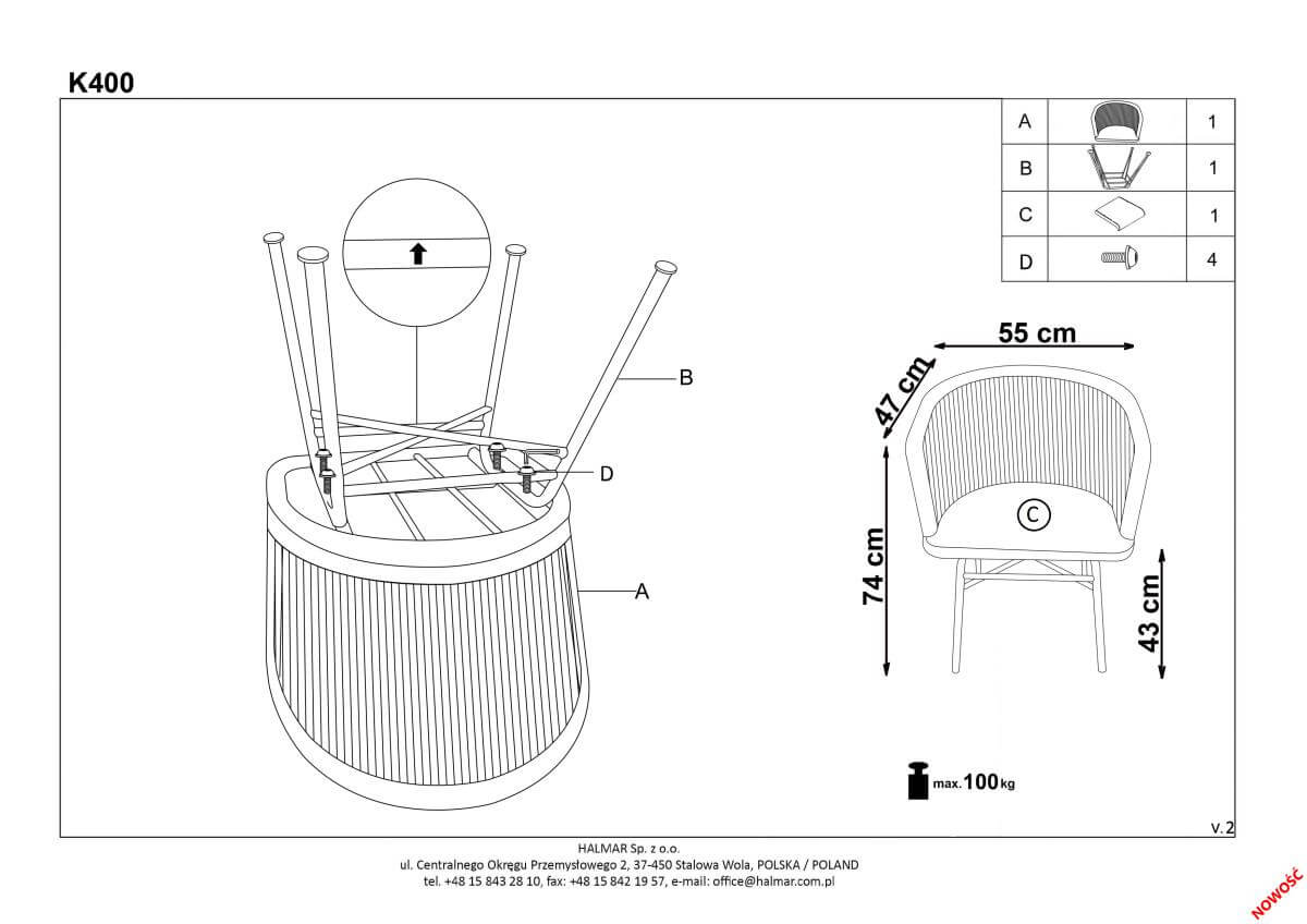 Стул кухонный Halmar K400 натуральный/серый, V-CH-K/400-KR