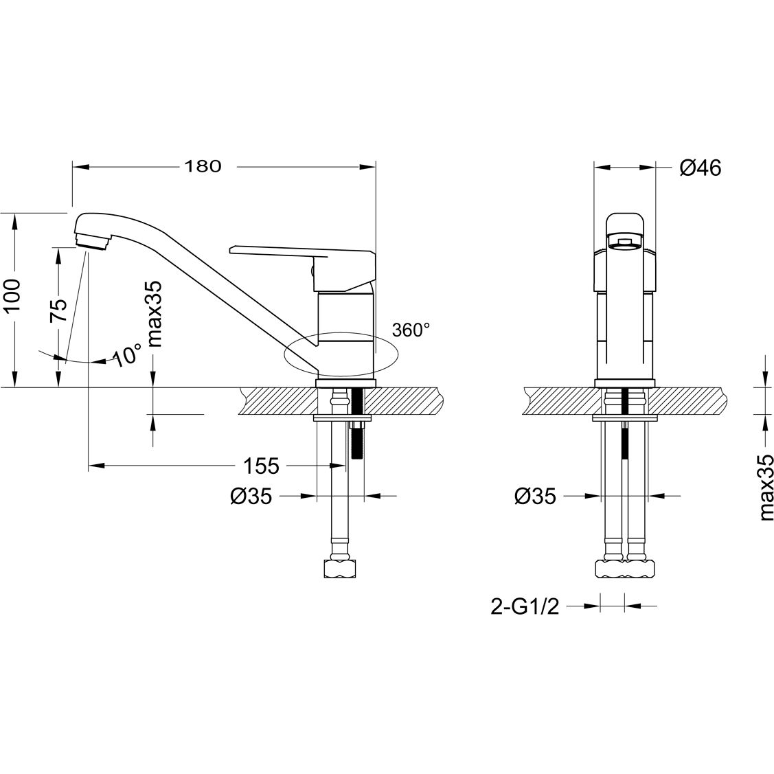Смеситель для умывальника с поворотным изливом Lemark Point, LM0307C