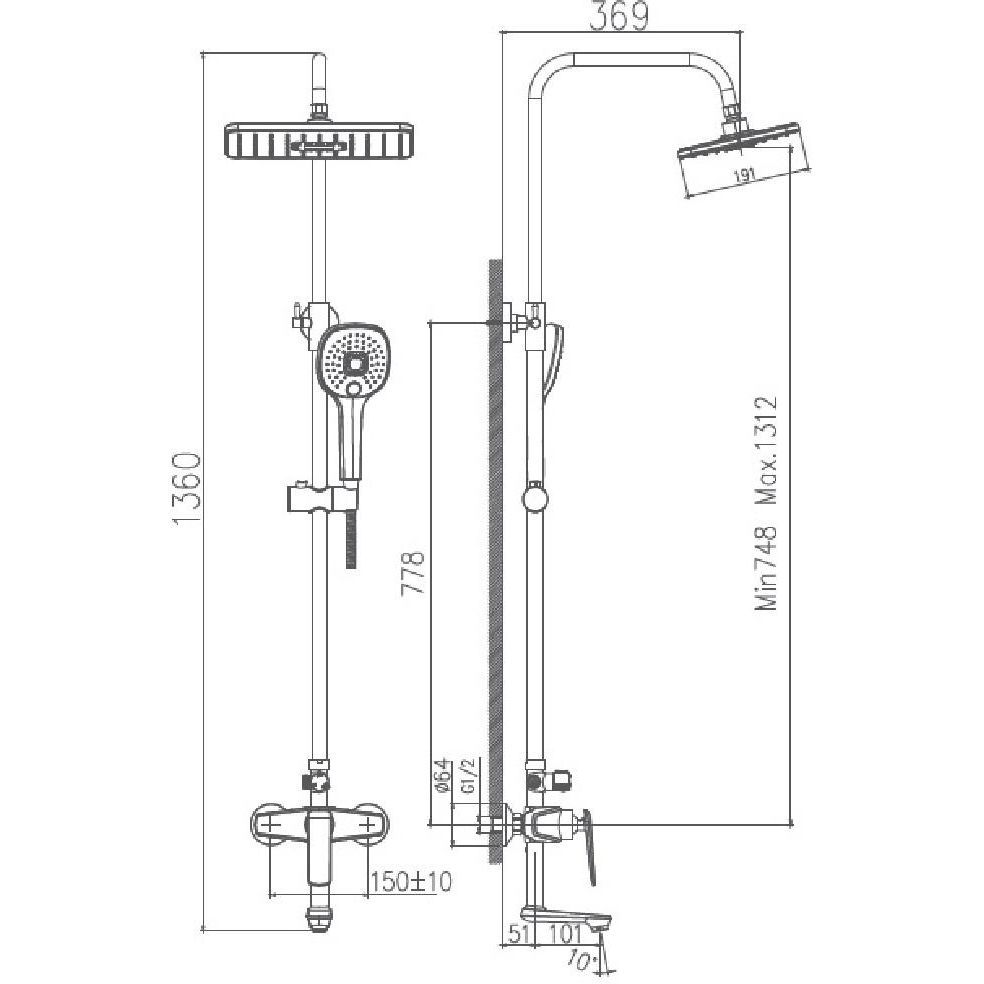 Душевая система с верхним душем, смесителем и ручной лейкой Haiba HB24548-7