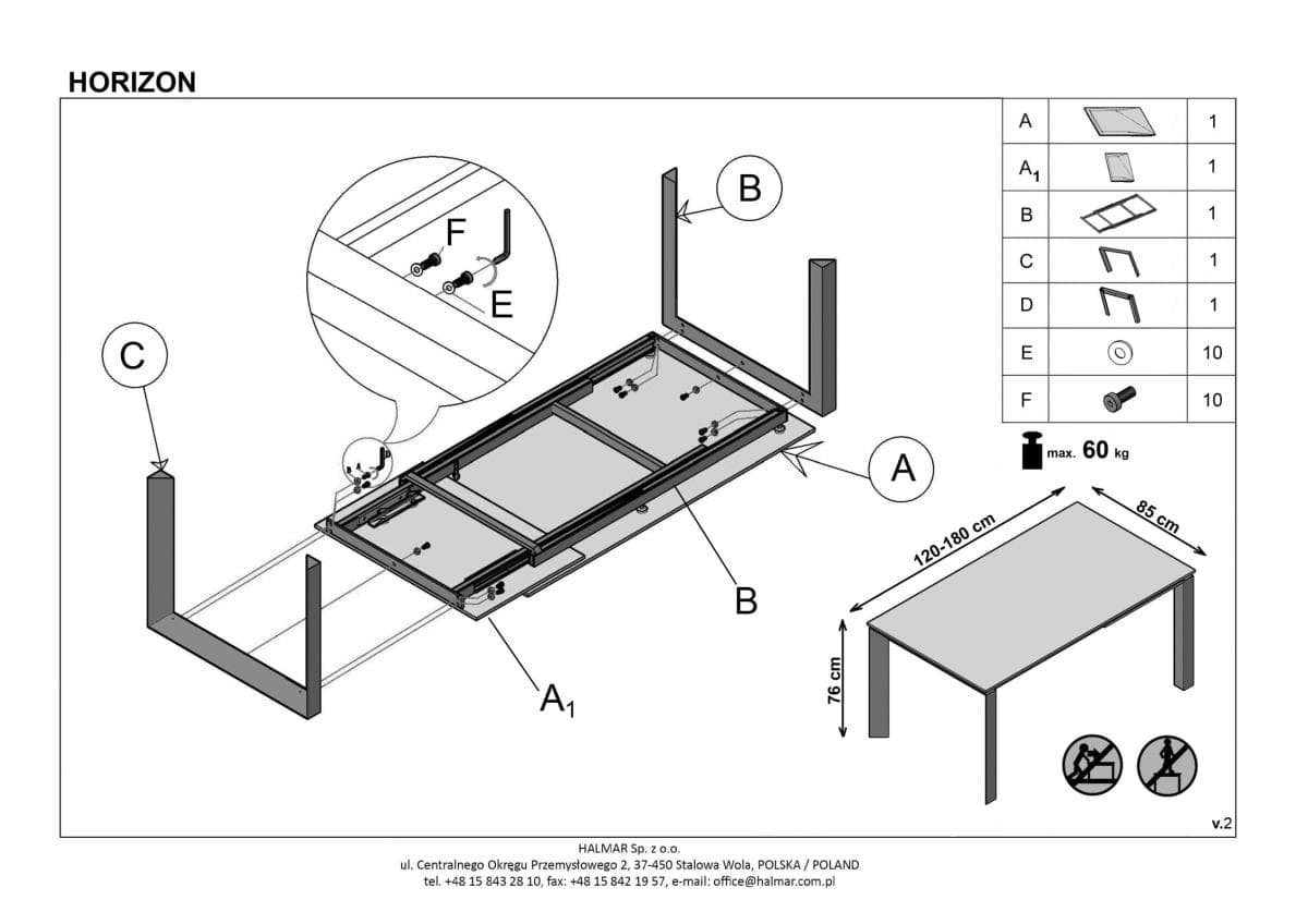 Стол обеденный Halmar Horizon, раскладной, V-CH-HORIZON-ST