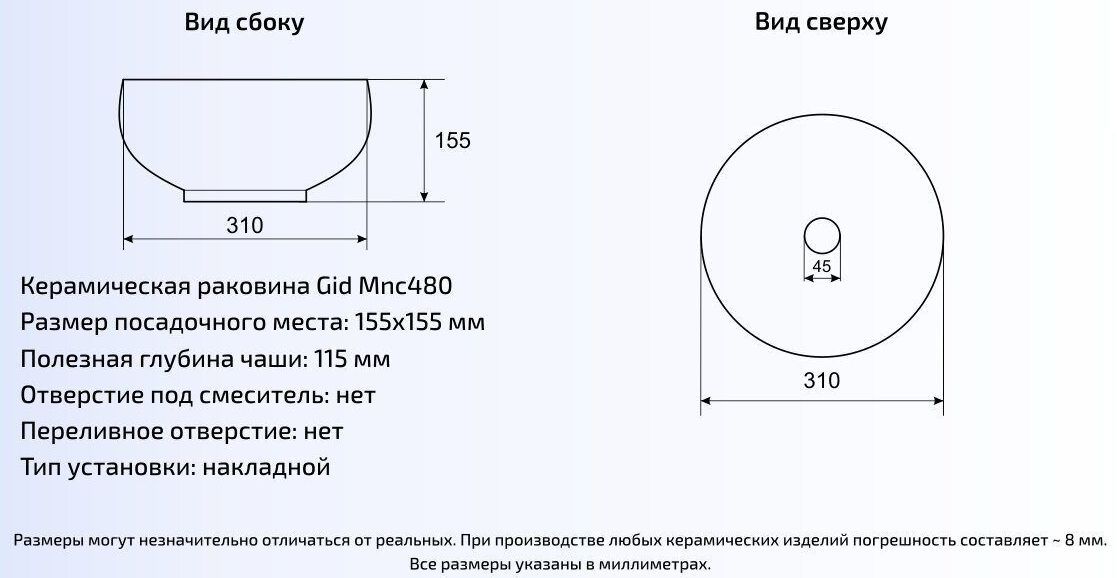 Умывальник Gid MNC480 32x32, 54432