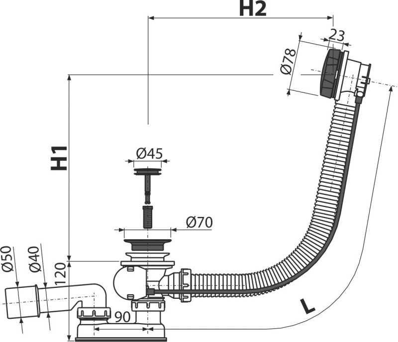 Сифон для ванны Alcaplast, A55BLACK