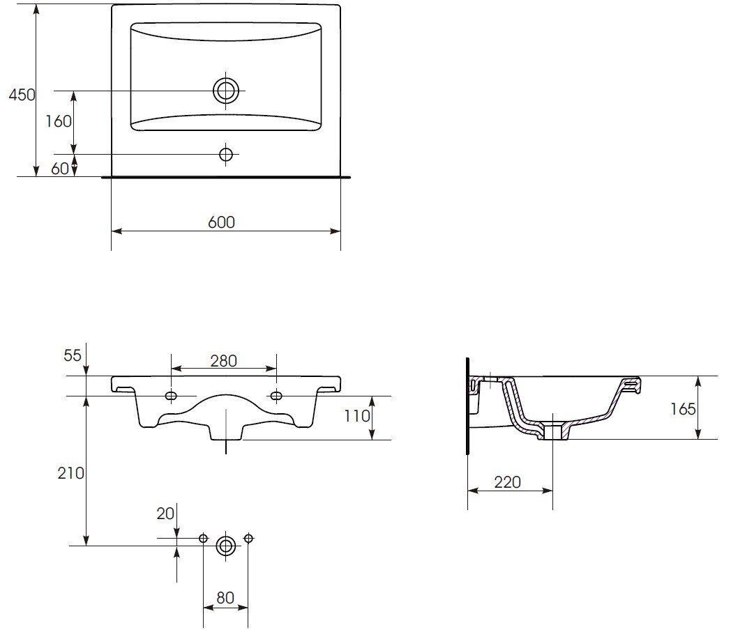 Умывальник мебельный Cersanit Como 60