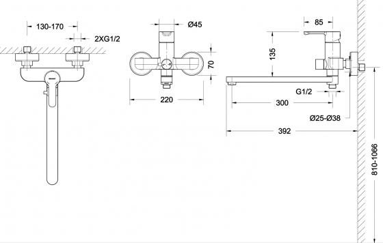 Смеситель для ванны и раковины Bravat Stream F63783C-L
