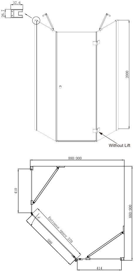 Пятиугольное душевое ограждение с распашной дверью Ambassador Diamond 12011111R
