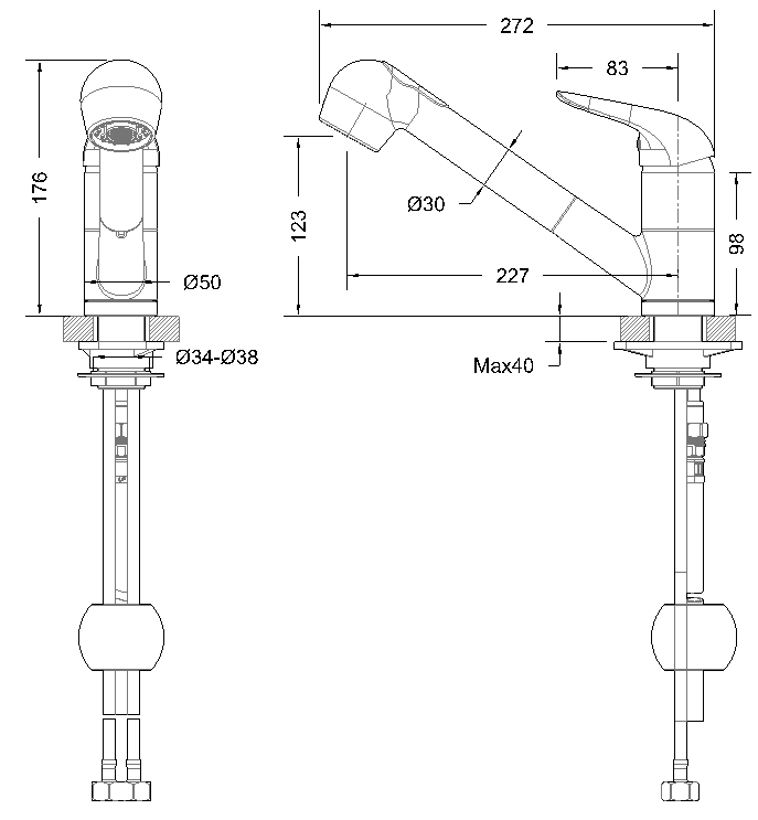 Смеситель для кухни с вытяжной лейкой Bravat Omega F785129CP