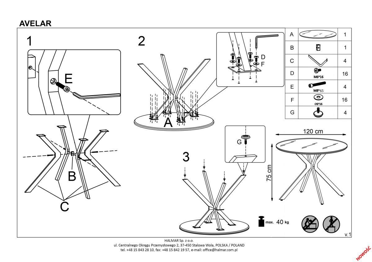Стол обеденный Halmar Avelar черный/белый, V-CH-AVELAR-ST