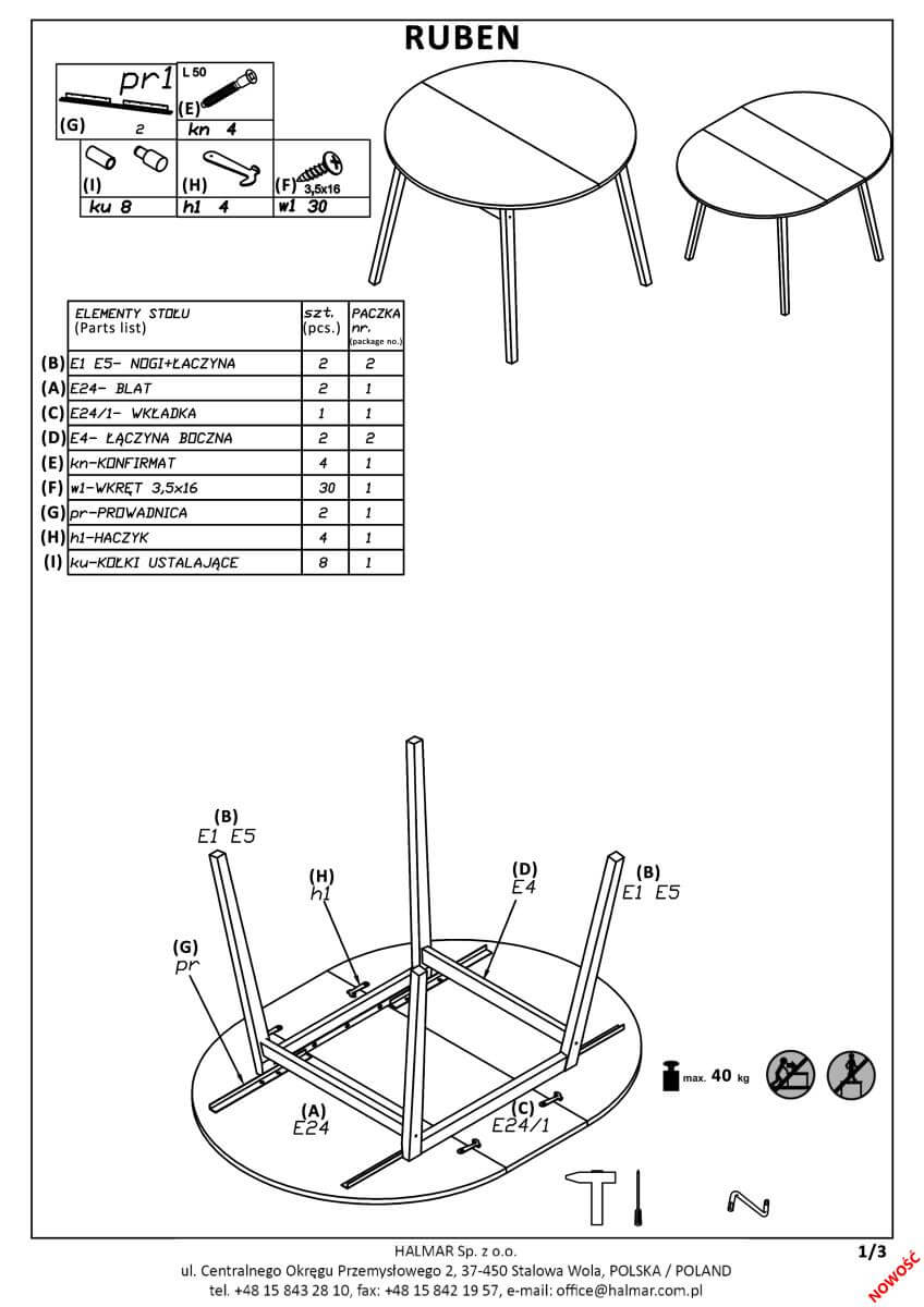 Стол обеденный Halmar Ruben раскладной белый матовый/натуральный, V-PL-RUBEN-ST-BIALY
