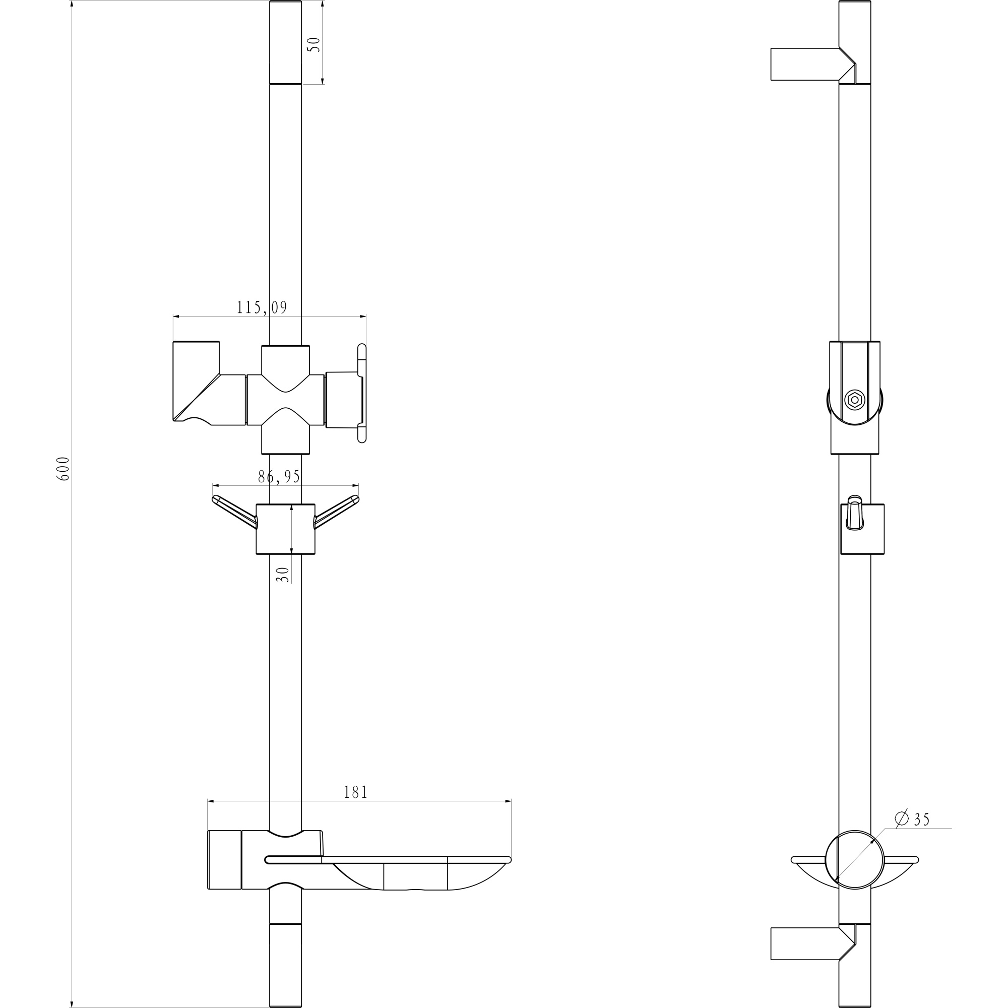 Стойка душевая 685 мм с овальной мыльницей Lemark, LM8062C