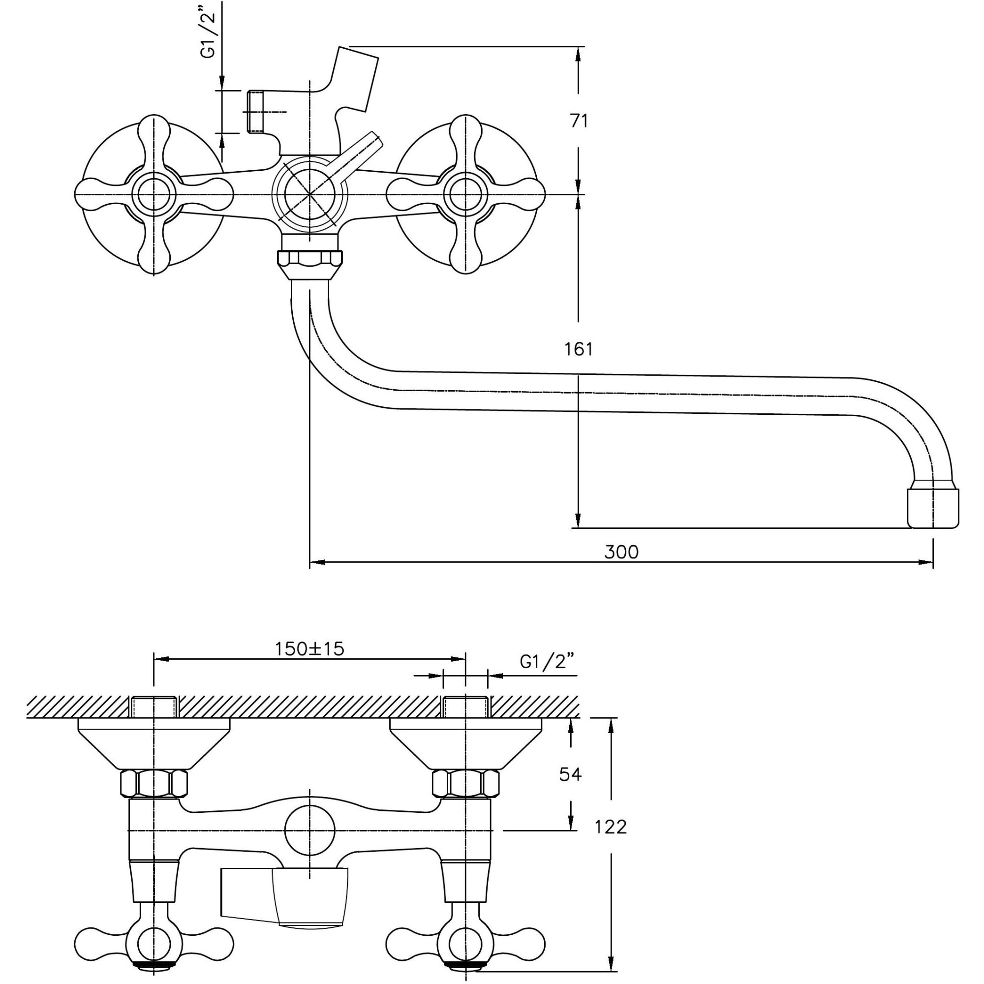 Смеситель для ванны с длинным изливом Haiba HB2208-2