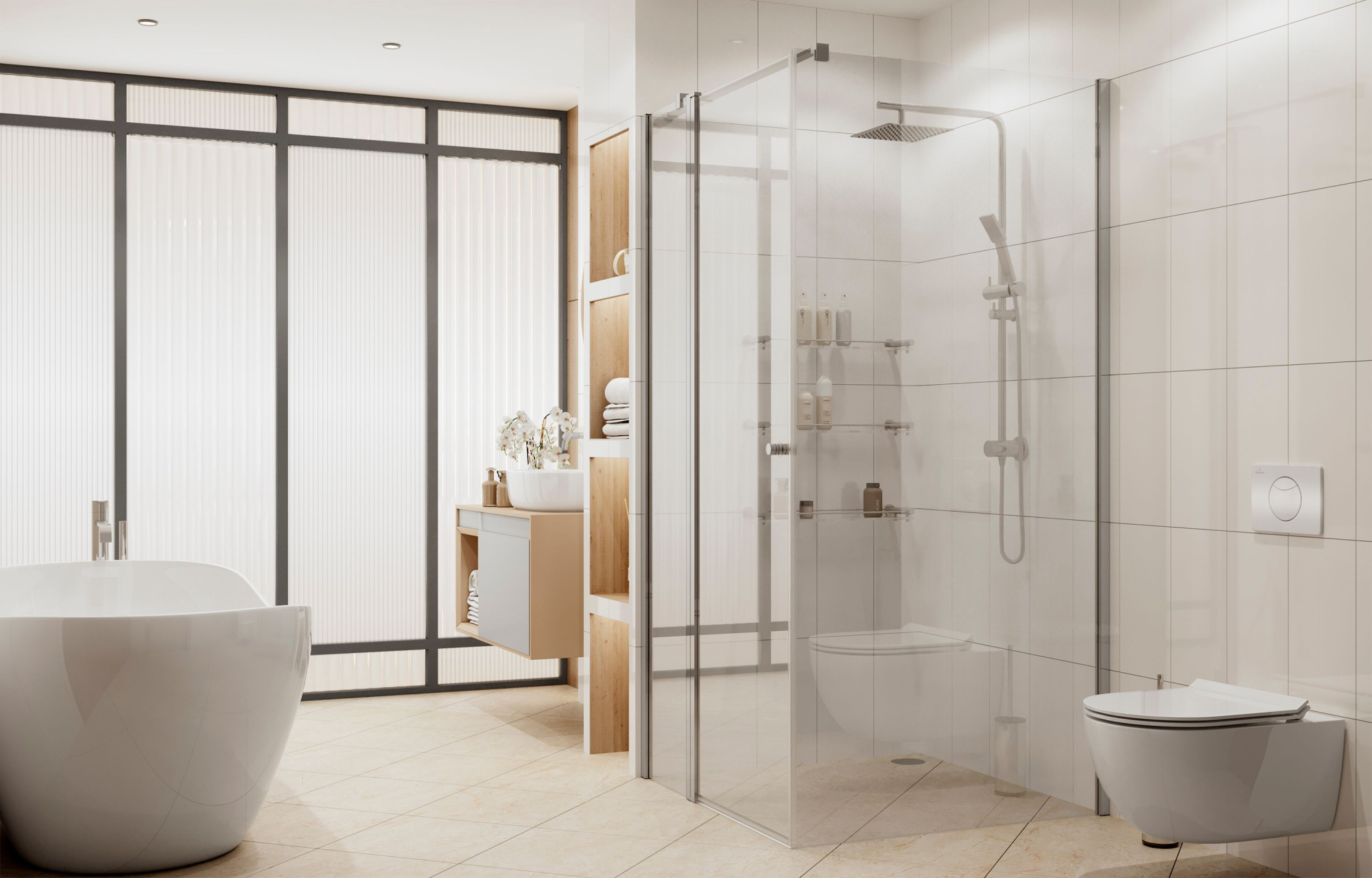 Квадратное душевое ограждение с распашной дверью и неподвижной частью Ambassador Nord