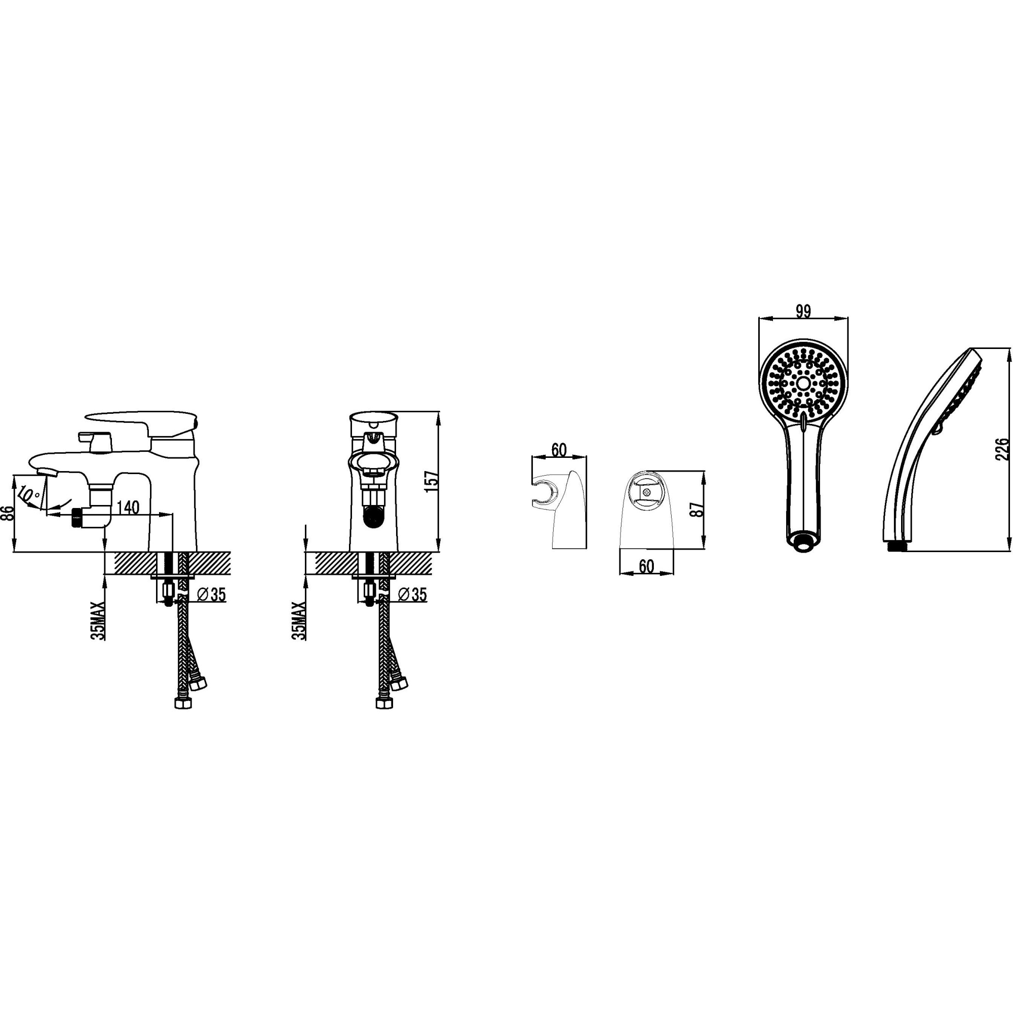 Смеситель на борт ванны с коротким изливом с аксессуарами Lemark Status, LM4415C