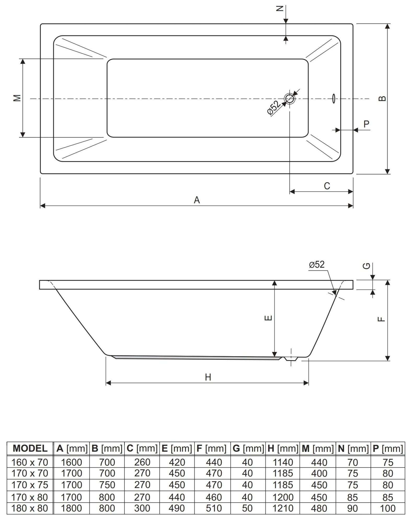 Акриловая ванна Cezares Plane Solo