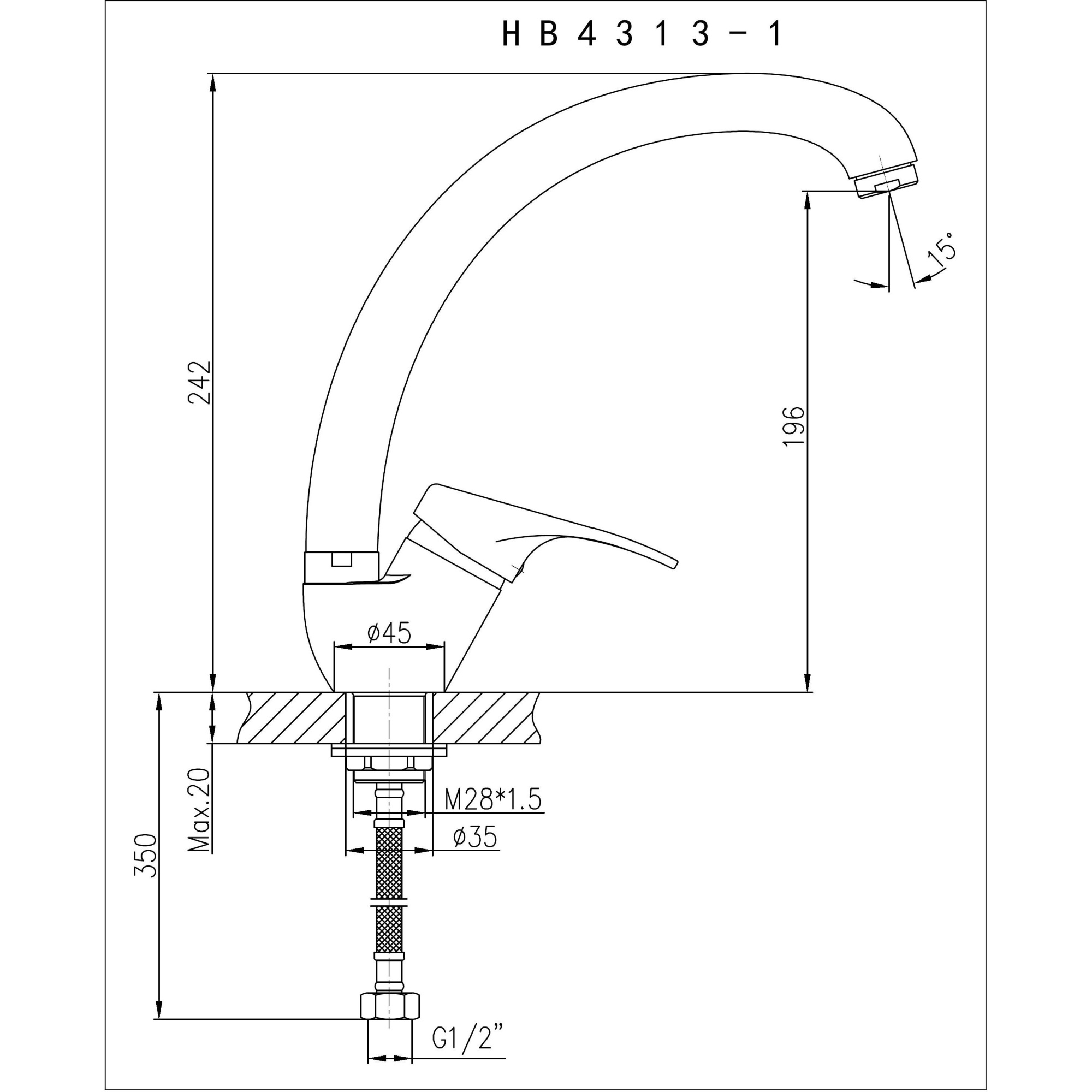 Смеситель для кухни Haiba HB4313-1