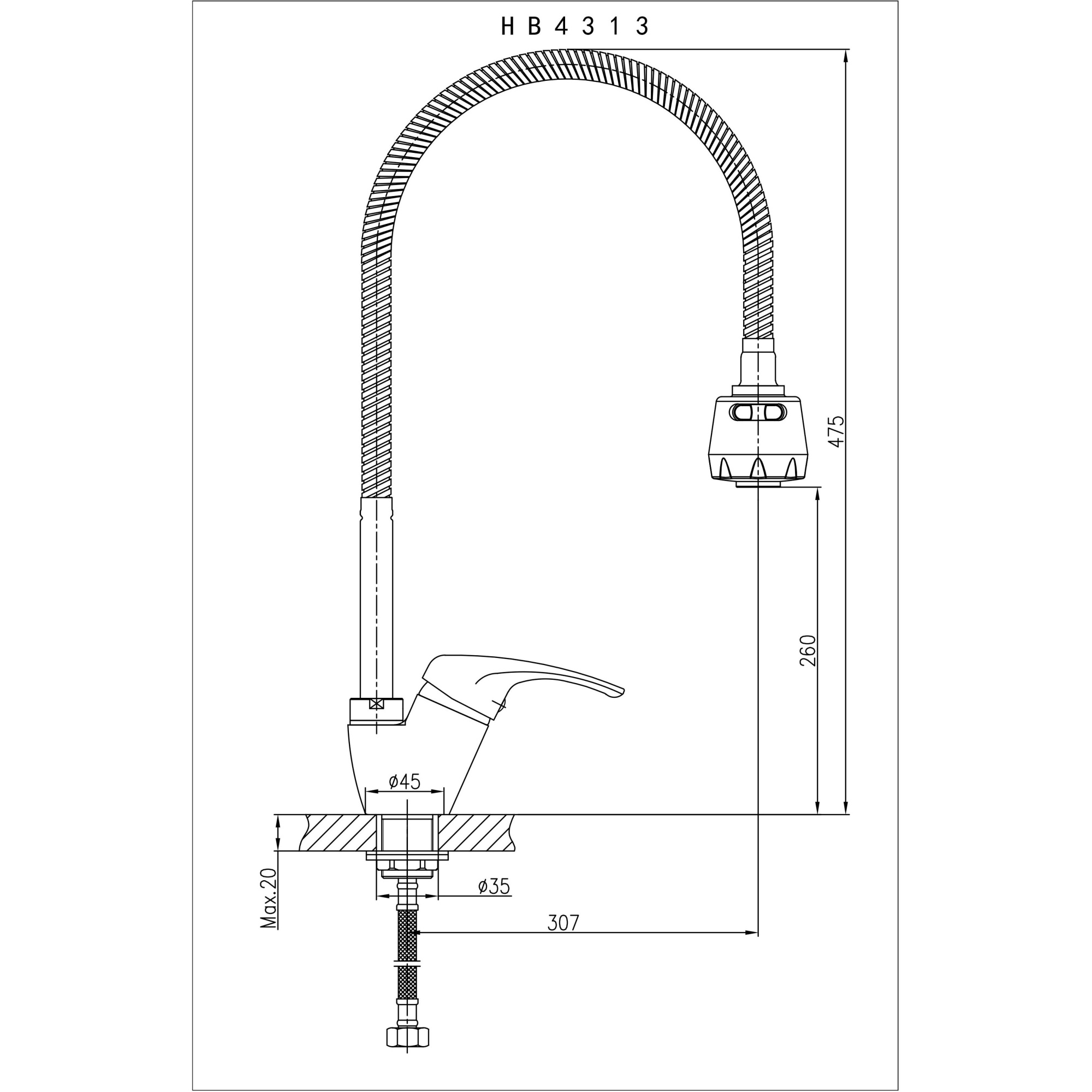 Смеситель для кухни с лейкой (2 режима) Haiba HB4313