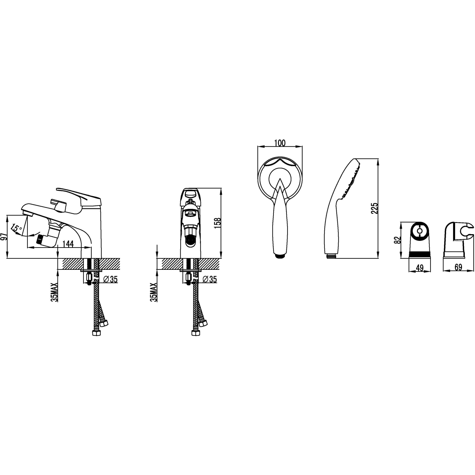 Смеситель на борт ванны с коротким изливом с аксессуарами Lemark Omega, LM3115C