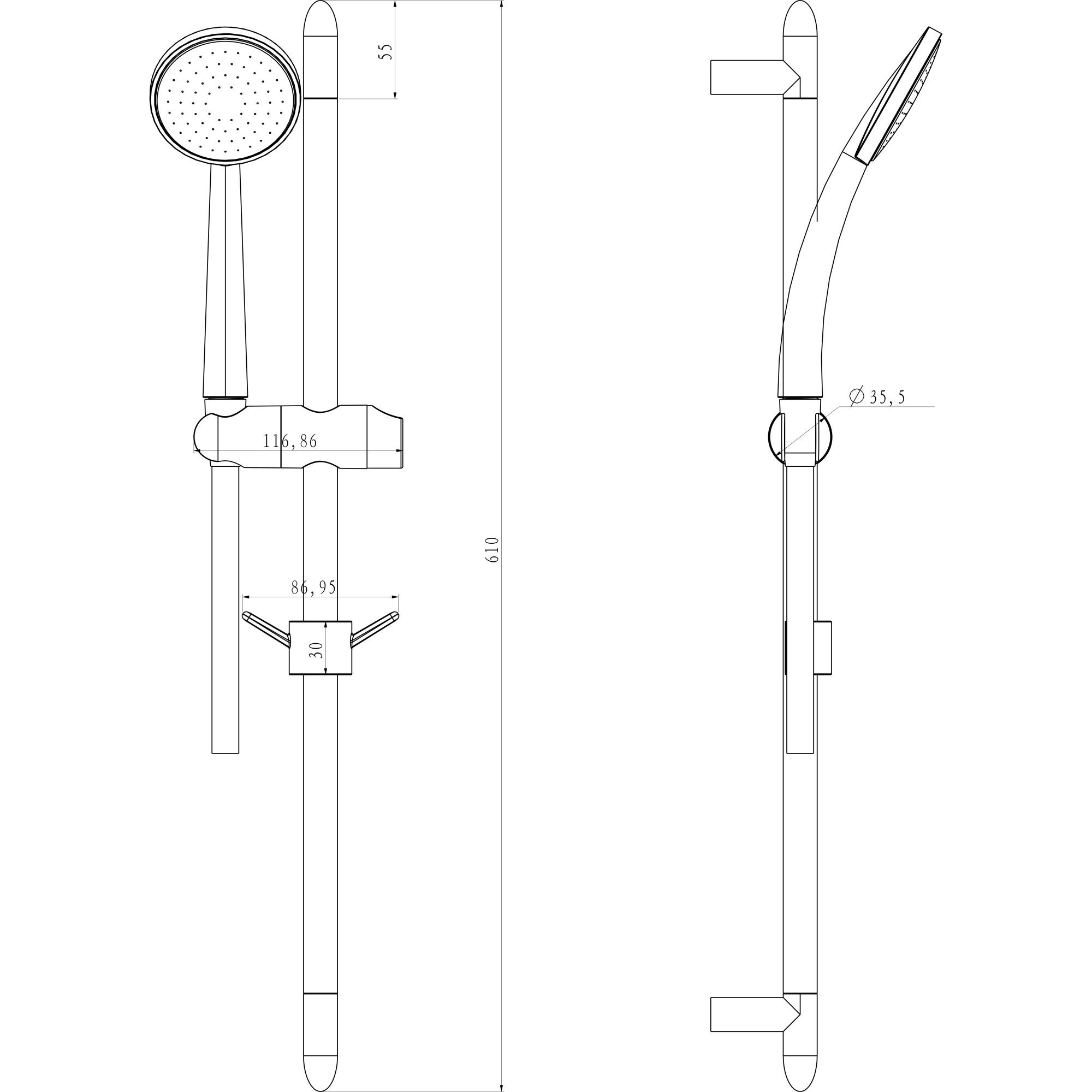 Комплект: стойка душевая 685 мм с лейкой 1-функциональной и шлангом 1.5 м Lemark, LM8067C