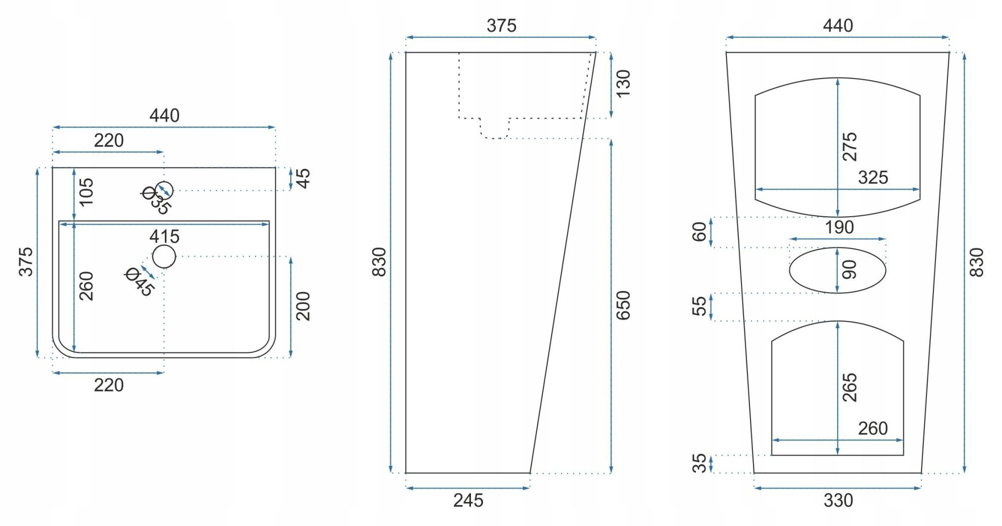 Умывальник Rea Aris 44x37.5, REA-U5637