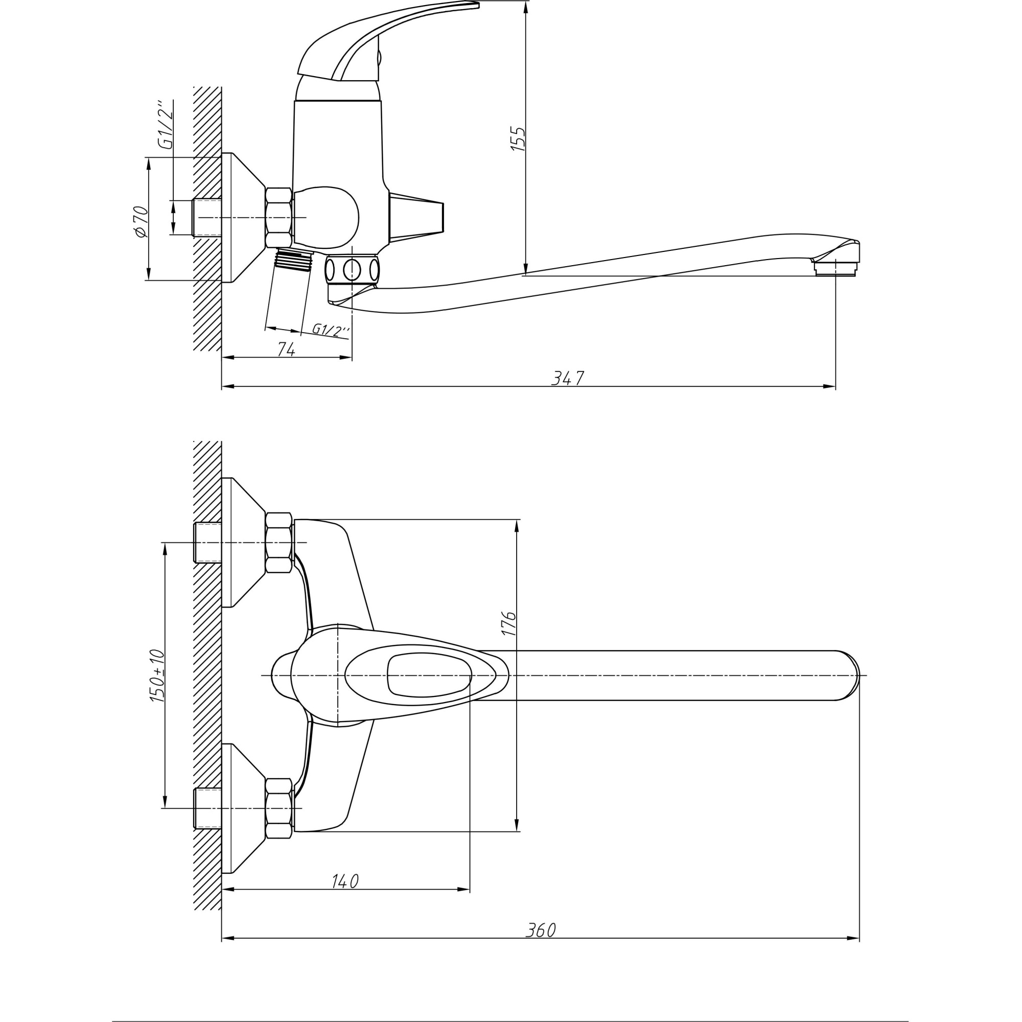 Смеситель для ванны с длинным изливом Haiba HB2203