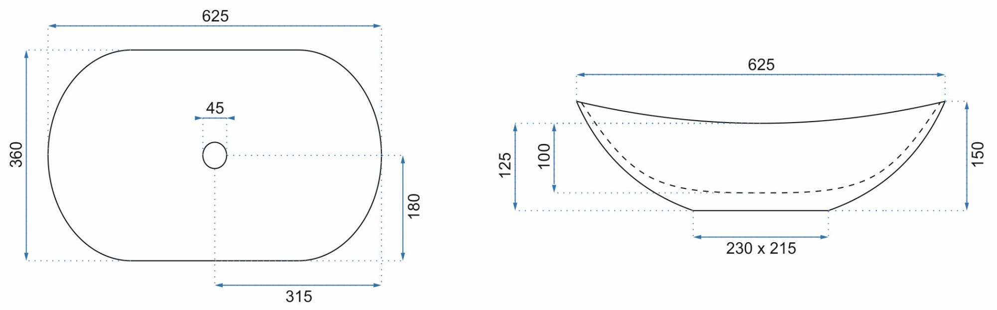 Умывальник Rea Royal Black/White 62.5x36, REA-U6600